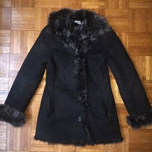 Black Suede Lamb Shearling jacket coat Tuscana S